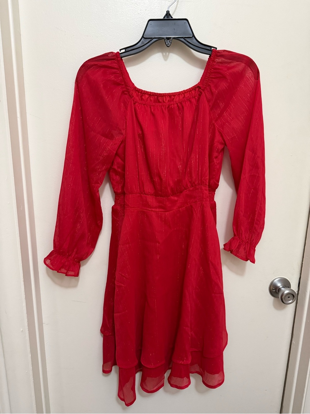 Grace Karin Red Girls Long Sleeve Ruffle Hem Dress